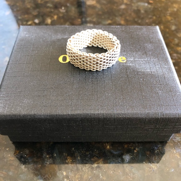 Tiffany & Co Sterling Silver Mesh 10 mm Wide Band Ring Size 10.5